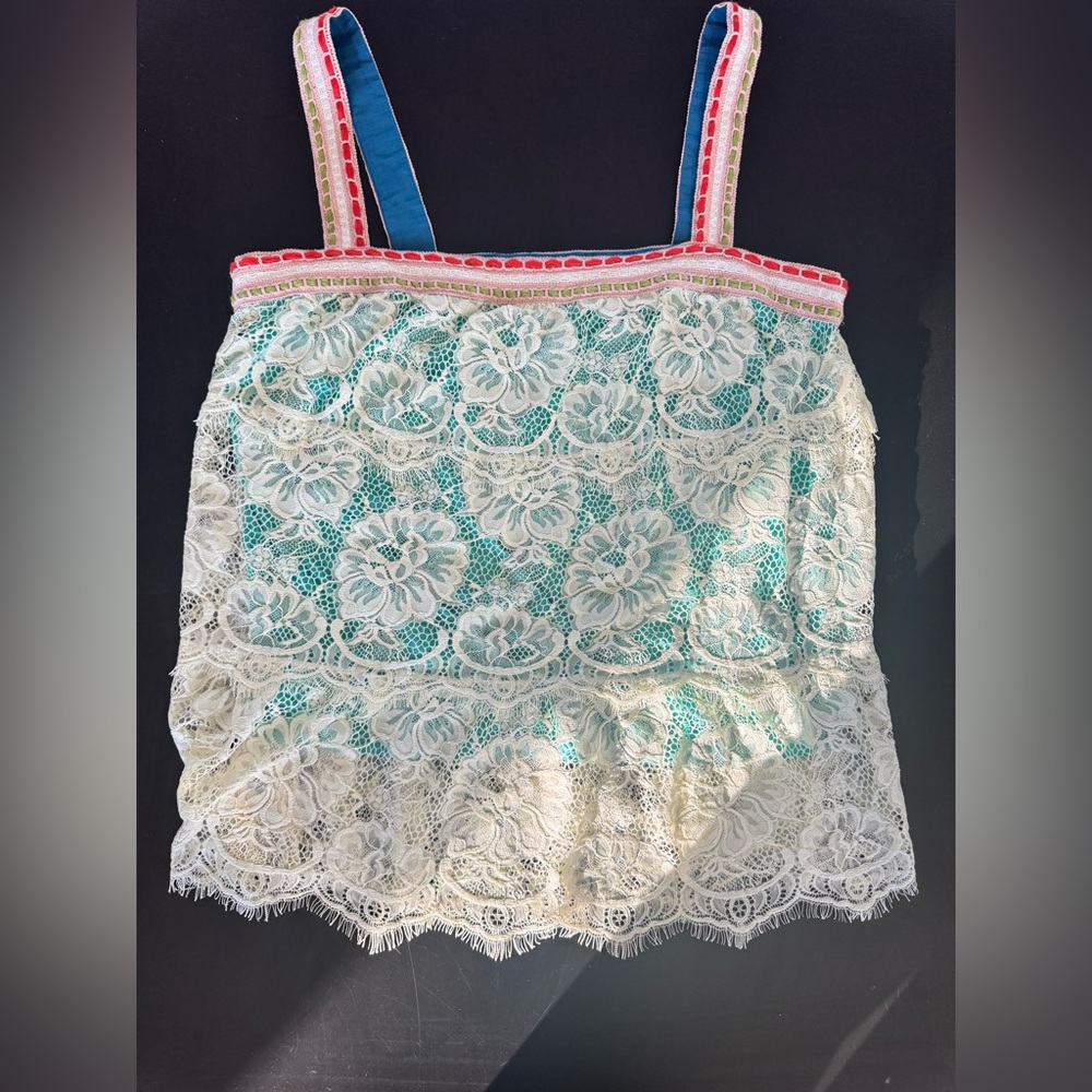 Blank London Teal With Floral Lace Overlay Tank Top Size Medium